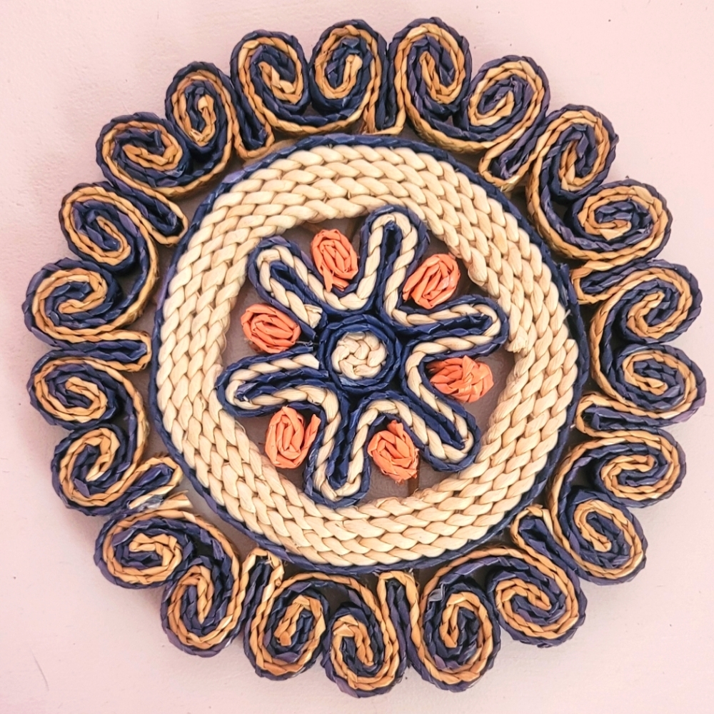 Vintage Boho Woven Trivet from the 70s. Great hot pad or gorgeous handmade wall
